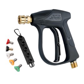 LITCALEMY Pressure Washer Short Gun - 4350 PSI Max with Nozzle Kit, Car Wash Foam Gun, Power Washer Gun Compatible with Foam Cannon - (Includes 5 Nozzles and Nozzle Holder Set)