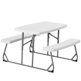 Gardenised Foldable White Kids' Picnic Bench Outdoor Portable Children's Backyard, Crafting, Dining, and Playtime Patio Table