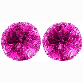 ICYSNOW 2PCS Cheerleading Pom Poms Metallic Foil Plastic Pom Poms with Ring Handle for Game Sports Squads Dancing Party Football Basketball Club Spirit Sports (Pink, 33cm/13)
