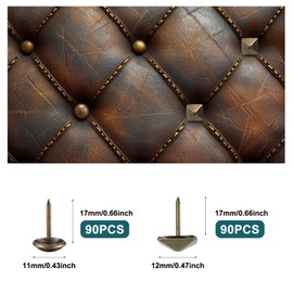 180 Pcs Upholstery Tacks, Circle | Square Furniture Decorative Stud, Bronze Upholstery Nails, Decorative Thumbtacks, Furniture Nails Pins, Craft Thumbtack, Upholstery Nails for Tags, Furniture, Sofa