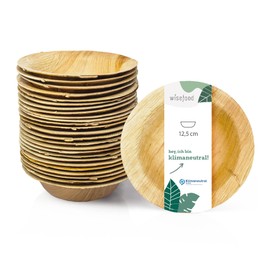 wisefood Palm Leaf Snack Plates, Pack of 25 Disposable Plates, Round, Diameter 14 cm, Biodegradable Palm Leaf Tableware, Disposable Tableware Ideal as Soup Plates, Salad Plates or Pasta Plates, 200 ml