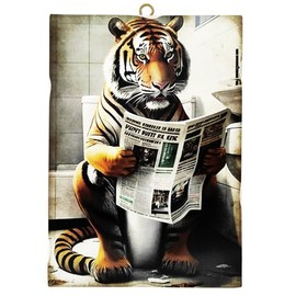 KUSTOM ART Picture Series Animals Toilet Tiger on Water Print on Wood 25 x 18 cm