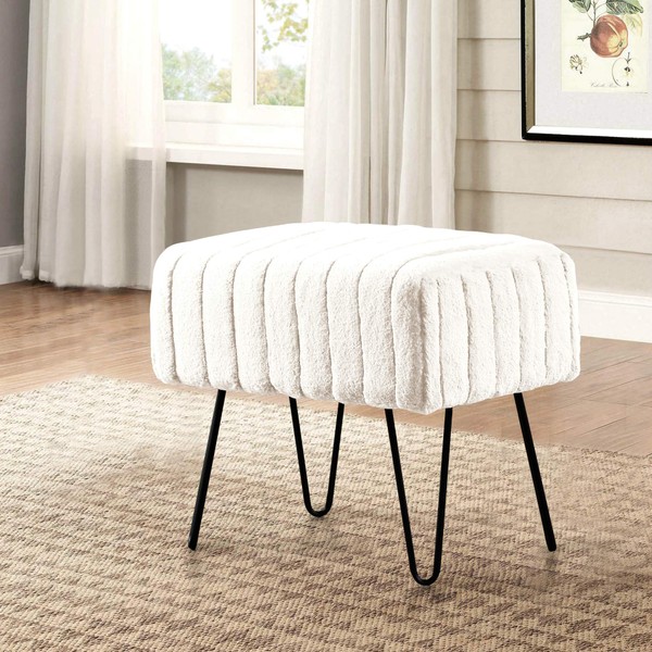Home Soft Things Super Mink Faux Fur White Ottoman Bench 19" x 13" x 17" H, Bright White, Living Room Foot Rest Stool Entryway Makeup Bench End of Bed Bedroom Home Decor Chair for Sitting