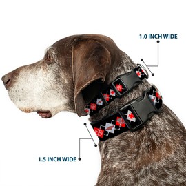 Buckle Down Plastic Clip Collar - BD Argyle Black/Red/Gray - 1/2" Wide - Fits 8-12" Neck - Medium