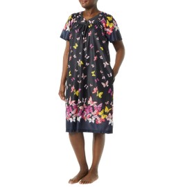 AmeriMark Women's & Women's Plus Animal House Lounge Dress- Short Sleeve Gown Sleepwear for Ladies, Multi Butterfly, LG