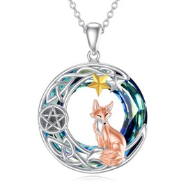 Dorunmo Fox Necklace 925 Sterling Silver Blue Crystal Moon Fox Pendant Necklace Jewelry Gifts for Women Mom Mothers Day