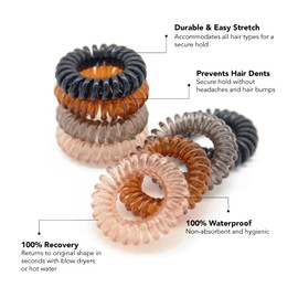 Hairbrella Spiral Hair Ties, No Crease Coil Hair Ties, Waterproof, Phone Cord Hair Ties, 8 Pcs