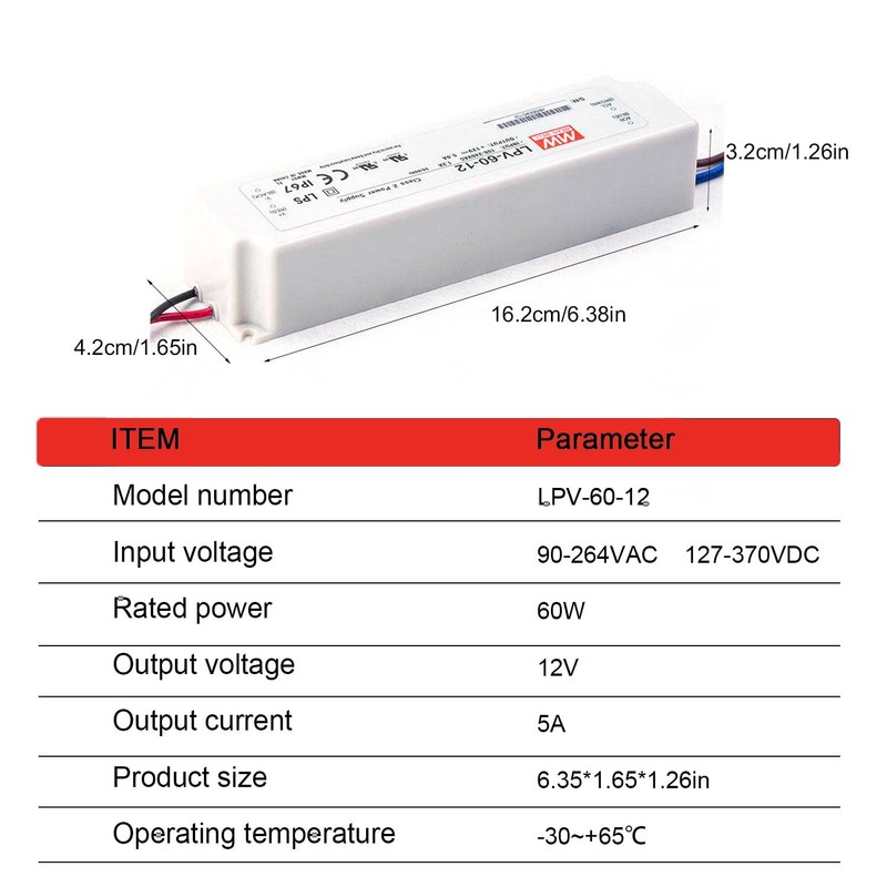 12V 60W Waterproof LED Driver & LPV-60-12 Power Adapter |