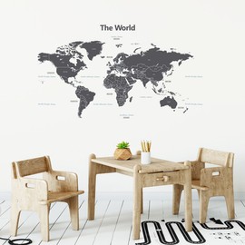 DECOWALL DWL-1609GS Modern Grey World Map Wall Sticker Wall Sticker Wall Decoration for Living Room Bedroom Children's Room (Medium) (English Version)