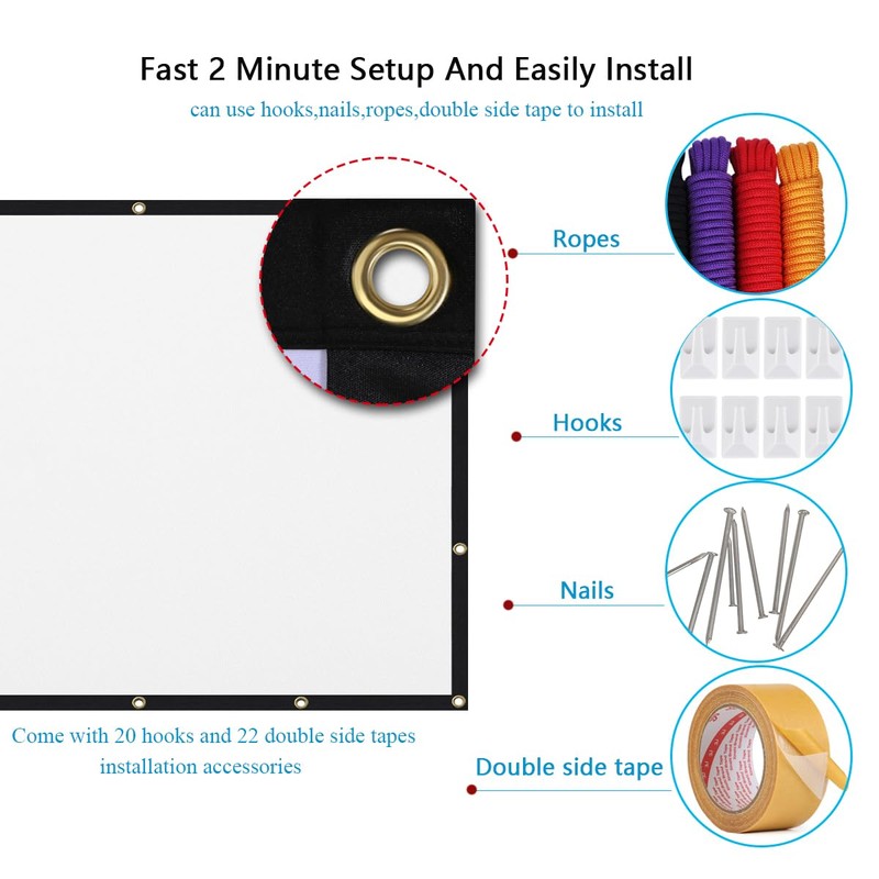 Mdbebbron 150 inch Projection Screen 16:9 Foldable Anti-Crease Portable Projector