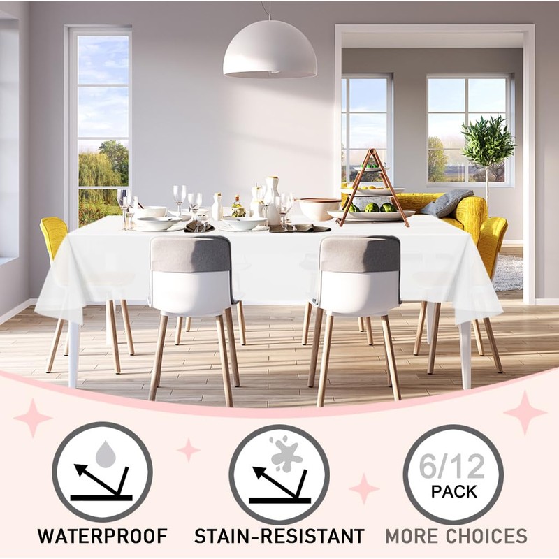 D&Z White Disposable Plastic Tablecloth for Rectangle Tables - 6