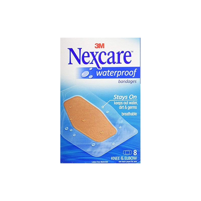 Nexcare Waterproof Stays On Bandage, Knee and Elbow, 8 Bandages