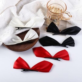 Hair Clips 3Pairs Elegant Satin Silk Bow Hair Clips Sweet Girls Bowkont Hairpins Women Side Clips Cute Duckbill Clip Headwear Stylish Hair Accessories