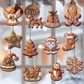 Brown Wooden Snowflake Hanging Ornaments - 12pcs for Christmas Tree Decorations