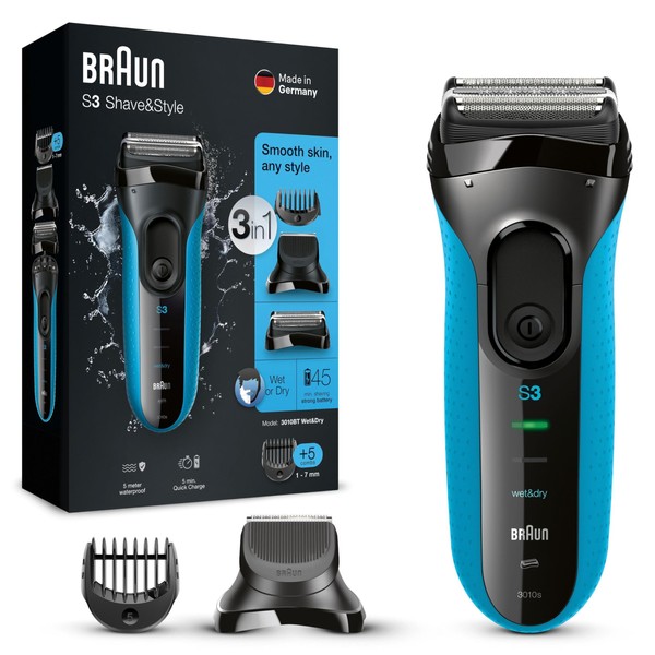 Braun Series 3 Shave and Style Electric Razor and Trimmer 3010BT - Blue/Black