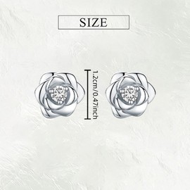 Zestjewel 1 pair 925 Sterling Silver Stud Earrings for Women Girls Hypoallergenic Small Rose Flower Earrings with 5A+Cubic Zirconia Helix Cartilage Earrings Jewellery Gifts Silver