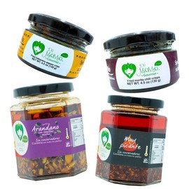 De Mamá Gourmet Chili Variety Pack – Cranberry Macha, Hot Morita Crisp, Habanero Crunch & Very Hot Macha Sauce – Spicy, Sweet & Smoky – Vegan, No Preservatives – Perfect for Tacos & Grilling (Pack of 4, 8.1 oz & 4.6 oz)