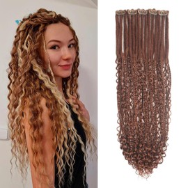 XLRSYXLOO Hair Clip in Dreadlock Extensions, 24 Inch clip in extensions Curly, Handmade Crochet Hair 0.6cm Thickness clip in hair extensions for Man/Women(Red)