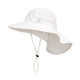 XIAOHAWANG Girls Sun Hat Baby Beach Hats Boys UPF 50+ Kids Summer Protection Cap Toddler Breathable Caps with Neck Flap (6-12Years, White)