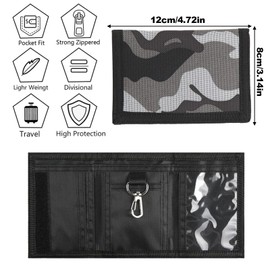 MUYAPAY Slim Wallet for Children, Triple Wallet, Mini Wallet with Chains, Clip, Zip, Men&#39;s Triple Wallet, for Coin Pockets, Card Holder, Gifts, 12 x 8 x 1 cm, Army grey, Military
