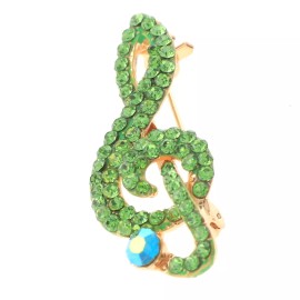 neXxtten Gold Tone Metal Crystal Treble Clef Brooch P1496-GRN