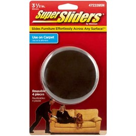 Super Sliders 3 1/2" Round Reusable Furniture Sliders for Carpet - Effortless Moving and Surface Protection, Brown (4 Pack)