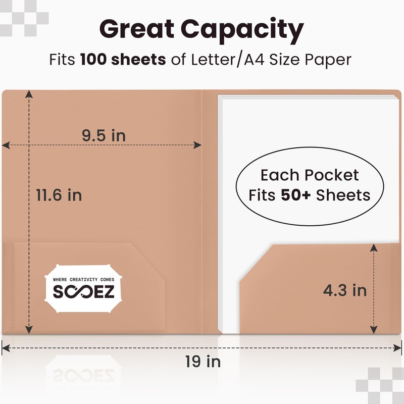 Sooez 6Pack Folders with Pockets, Pocket Folders with Extra Labels,