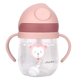 Leak-proof Baby Straw Cup with Weighted Straw, V-shaped Straw, 250 ml Capacity, Clear, Fade-resistant Scale, Durable Plastic, for