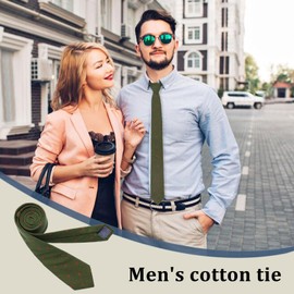 Luckyvestir Ties for Men, Cotton Linen Mens Ties Skinny Tie Solid Color Necktie for Wedding Groom Groomsmen (Polka dot: Olive green)