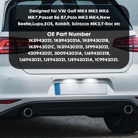 Jiacheng 2 pack Licence Number Plate Light, 6500K Rear License Plate Lamps fits for VW Golf Passat Polo New Beetle Lupo Rabbit Seat Leon 1K8943021 3D0943021A 3C5943021