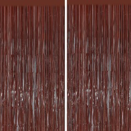 2PCS Coffee Foil Fringe Backdrop Curtains, Brown Tinsel Streamers Birthday Party Decorations, Fringe Backdrop for Graduation, Baby Shower, Gender Reveal, Disco Party Bachelorette Xmas Party Decors