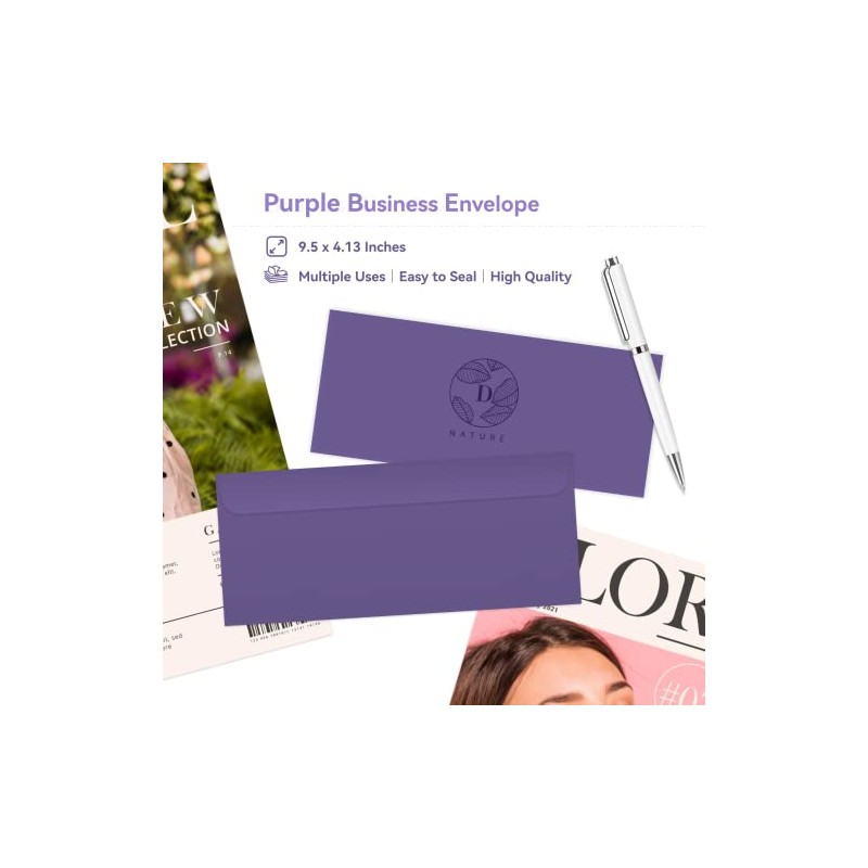 Business Envelops, 200-Pack #10 Purple Envelopes, Standard Square Flap, Gummed
