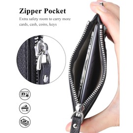 Teskyer Men Card Holder Wallet, Slim Credit Card Wallets, Minimalist, RFID Blocking, 1 ID Window, with Zipper, Holds up to 8 Cards, Black