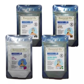 Escencial-Es 4 Mascarilla Hidroplástica 100g C/u Cacao Carbón Pepino Uva