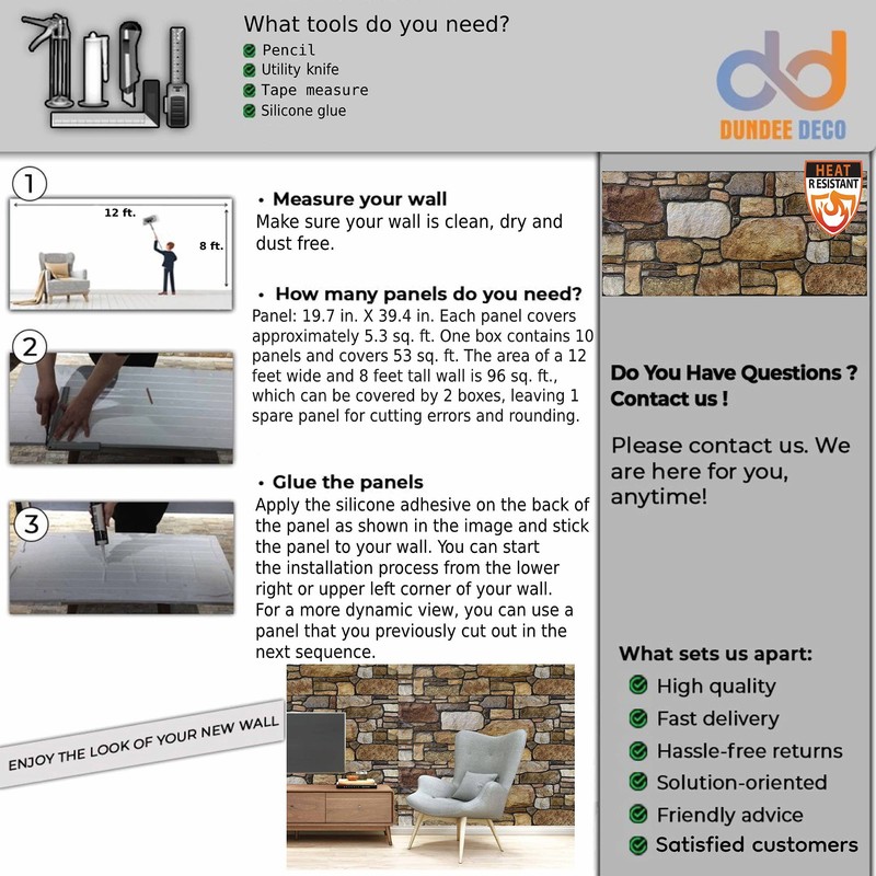 Dundee Deco 3D Wall Panels - Cladding Brown Off-White Stone