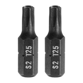 HARFINGTON 2pcs T25 Torx Screwdriver Bit 1/4" Hex Shank 25mm/1" Length S2 Steel Star 6 Point Head Hex Security Screw Driver Bits with Hole for Impact Electric Screw Driver Power Tools, Black