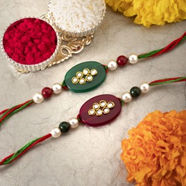 Aheli Indian Traditional Marble Stone Rakhi For Brother Men Boys Combo Set With Raksha Bandhan Greeting Card