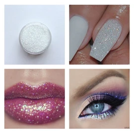 Iridescent Micro glitter White Sparkle Shimmer Effect Dust Powder Nail Art Manicure Pedicure Lips Eyeshadow 5ml Pot