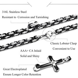 Milacolato Men's Cross Necklace Stainless Steel Black Byzantine Cross Pendant Believer Chains Crucifix Pendant Necklace Jewellery 56-76 cm, Stainless Steel
