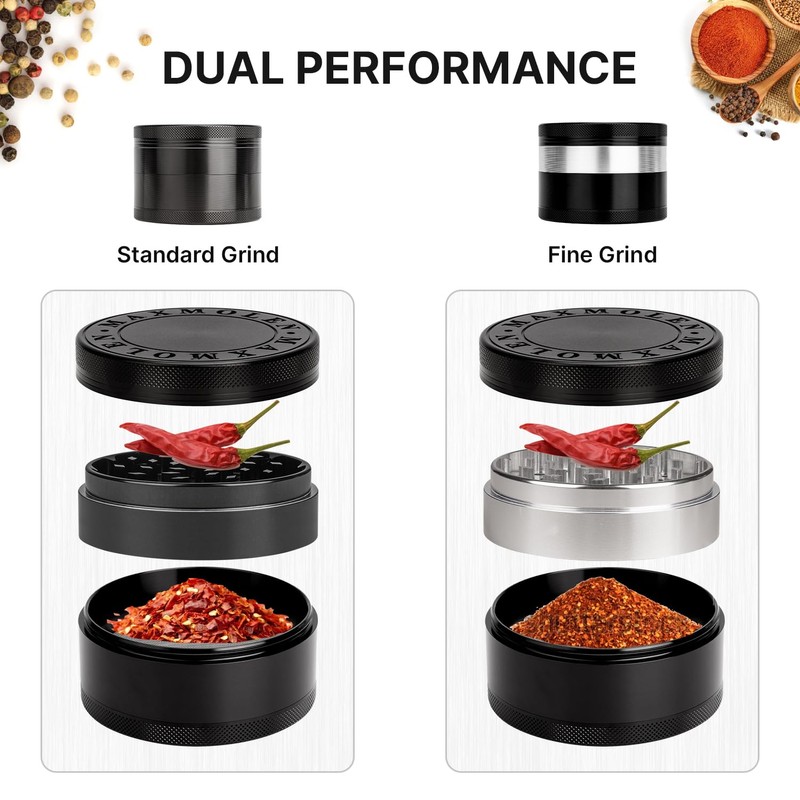 Dual Purpose 3" Inch Large Spice Dual Grinder, Including Fine