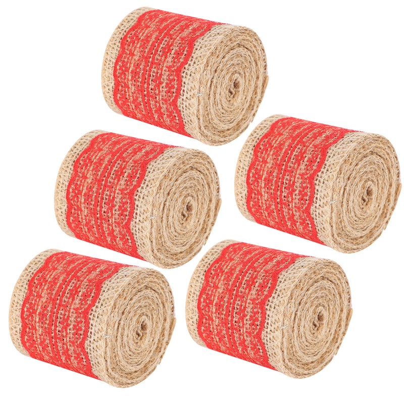 5Pcs Burlap Ribbon Lace Linen Roll Jute Belt DIY Hand
