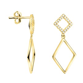 SOFIA MILANI - Women's Earrings 925 Silver with Zirconia Stones - Geometry Earrings, Yellow Gold, Cubic Zirconia