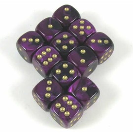 Wondertrail Black Purple Gemini with Gold Pips 12mm D6 Dice Set of 12 WCX26840E12