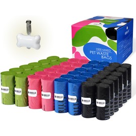 GORILLA SUPPLY 1000 multicolor poop bags for dogs with Dispenser and Leash Tie, 9" x 13", Mixed