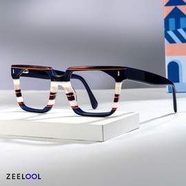 Zeelool Stylish Rectangle Eyeglasses Thick Frame Glasses for women/Men with Non-prescription Clear Lens Laguer ZJGA872500-02 Blue
