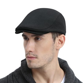 FEINION Men Wool Blend Flat Cap Tweed Newsboy Ivy Hat (Black)