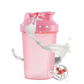 Toced Protein Shaker Bottle with Stainless Steel Mixball, Mini Water Bottle for Protein Shakes with Leakproof Flip On Lid, BPA Free, Perfect for Protein & Supplement Shaker Bottle 400ml (Pink)