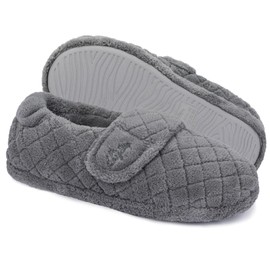 LazyStep Women's Nana Adjustable Slippers with Wide Width, Soft Curly Memory Foam Loafer Closed Back Slippers for Ladies Indoor (Grey, Size 11-12)