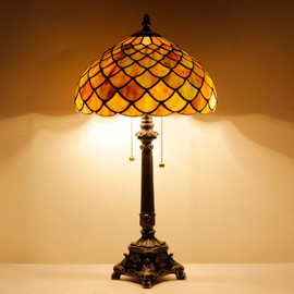 AVIVADIRECT Tiffany Lamp Fish Scales Style Stained Glass Table Lamp Desk Reading Light 12X12X21 Inches with Resin Base Decor Bedroom Living Room