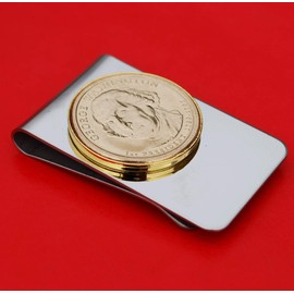 US 2007 Presidential Dollar BU Unc Coin Stainless Steel Gold Silver Two Tone Money Clip NEW - George Washington (1789−1797 Years Served)